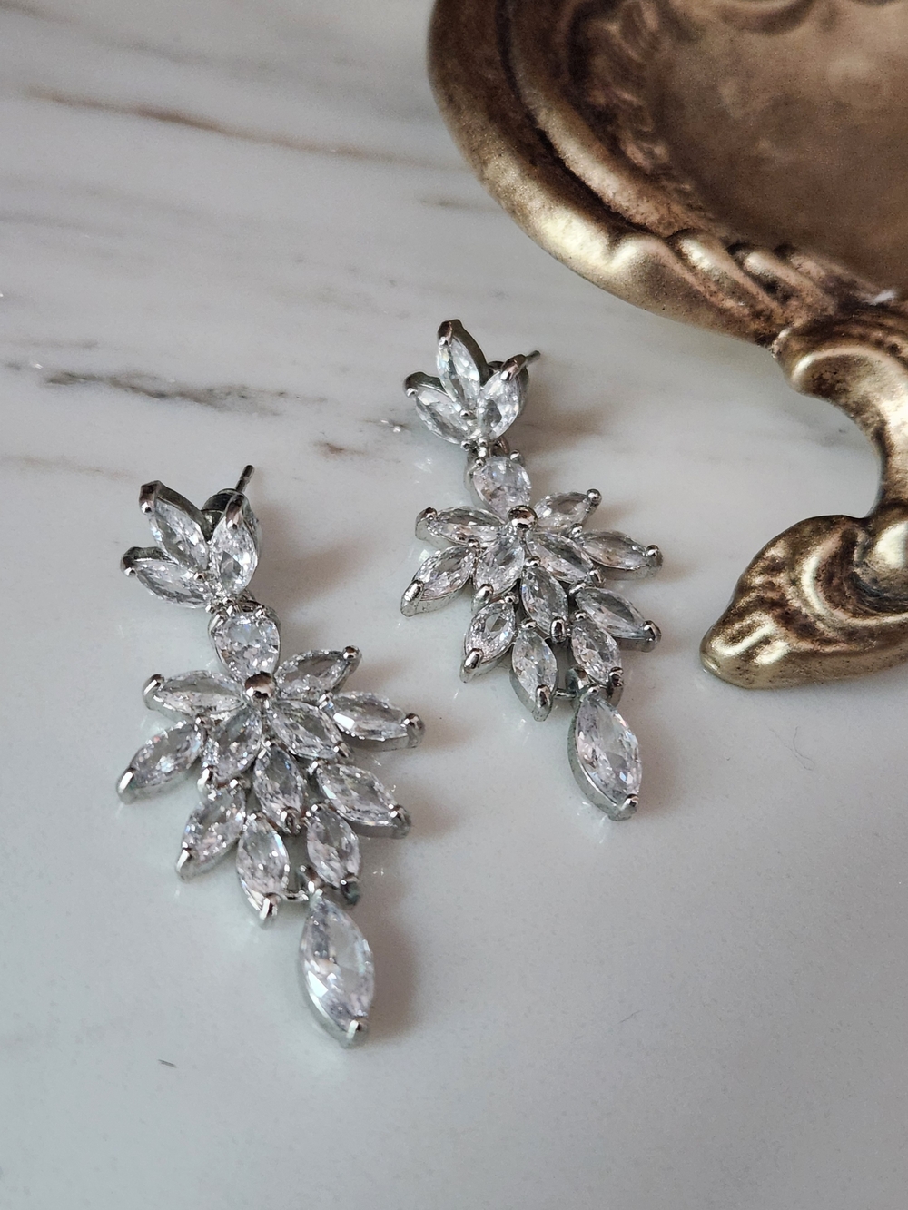 Crystal Marquise Drop Earrings - Silver Tone